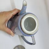 Art deco coffee service in fine iridescent blue porcelain, metal and wood