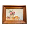 Old painting, still life with roses and oranges, signed circa 1950.