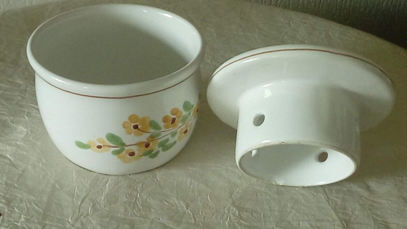 Earthenware water butter dish with vintage Italian floral decor