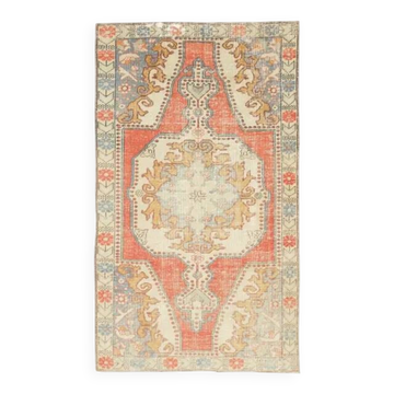 Vintage Turkish Oushak Handmade Wool Cotton Red Area Rug 123x220