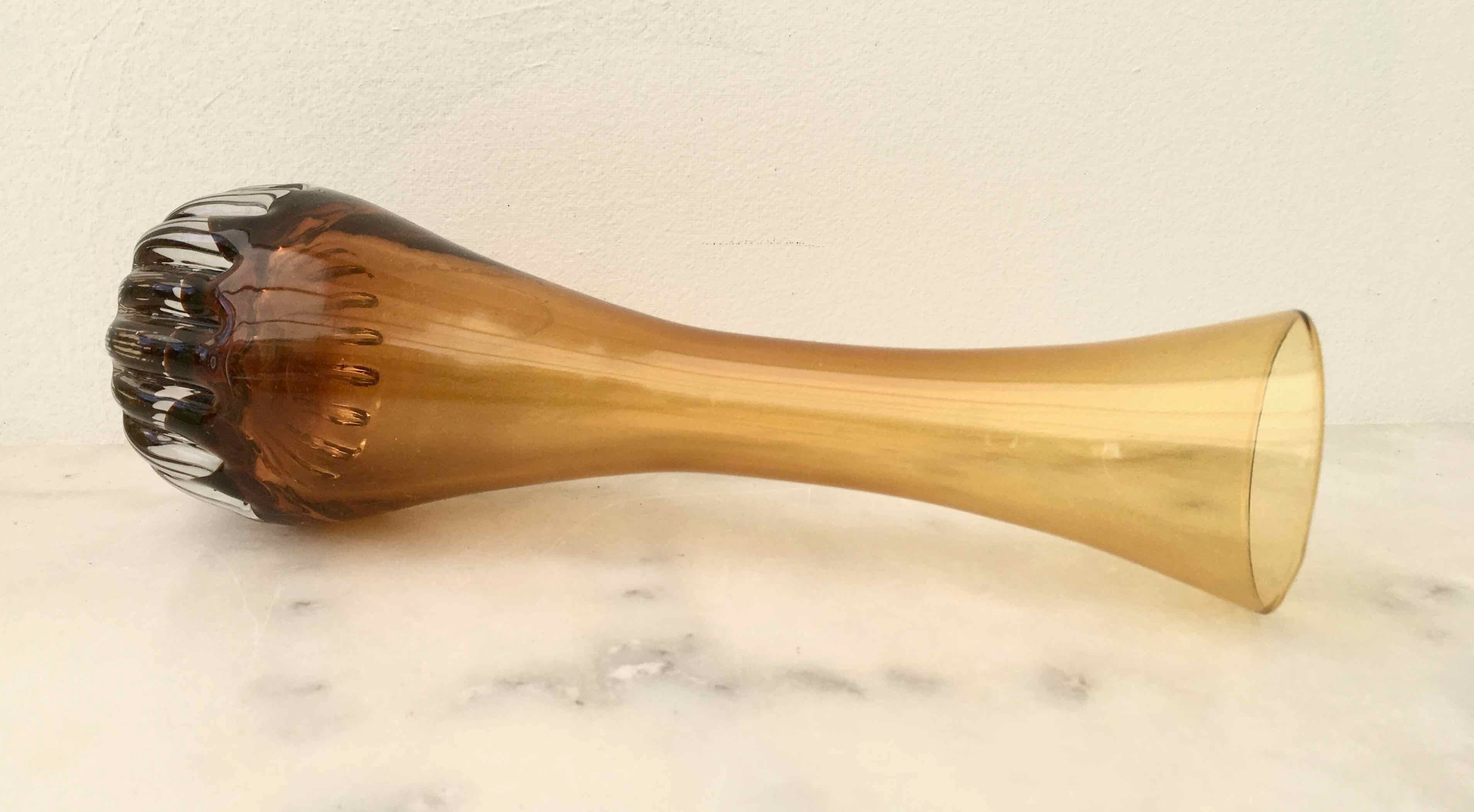 Vintage amber blown glass vase