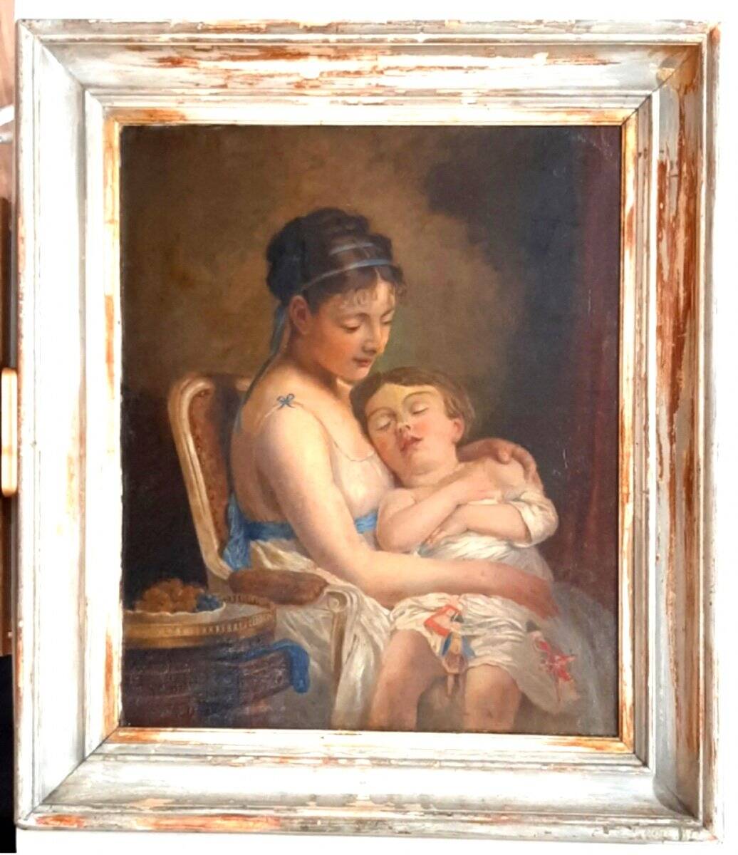 Portrait primitif d'une femme et d'un enfant