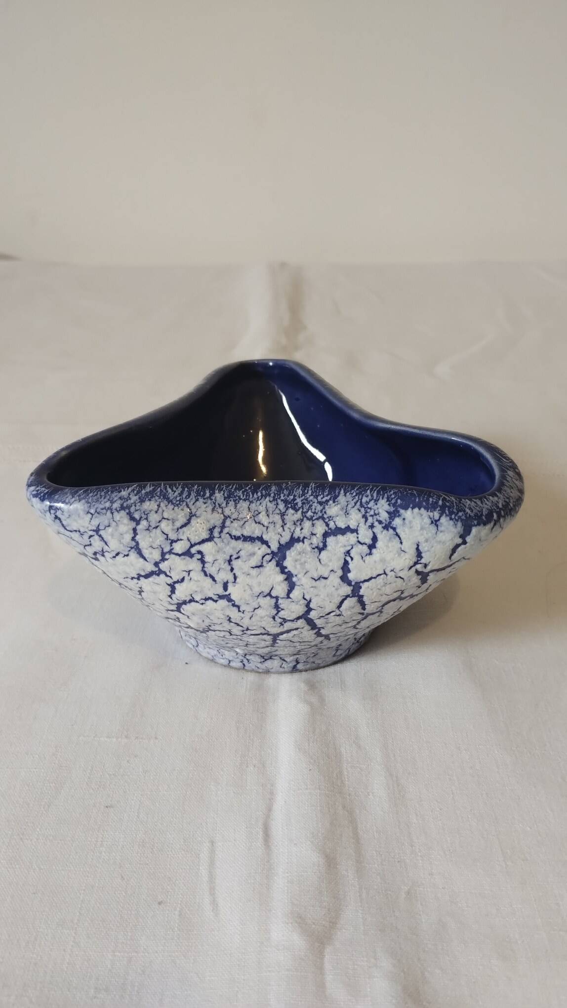 Blue crackled ceramic trinket tray