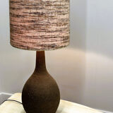 Vintage XL ceramic floor lamp with textured wool shade, 1970s. France