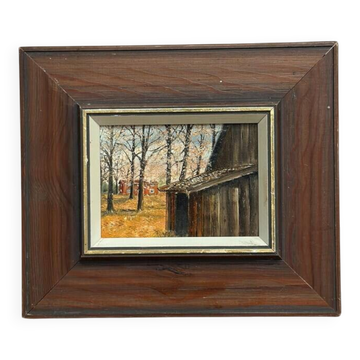 Original Swedish Oil on Canvas – "Autumn" by an Unknown Artist – Vintage and Framed – 22 × 18.5 cm
