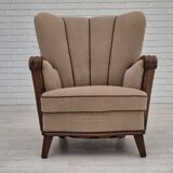 Fauteuil danois en coton marron clair et chêne, 1950