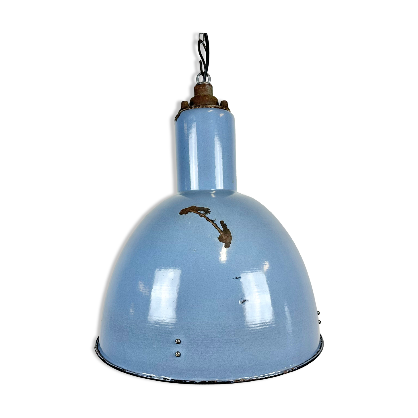 Bauhaus blue enamel industrial pendant lamp, 1950s