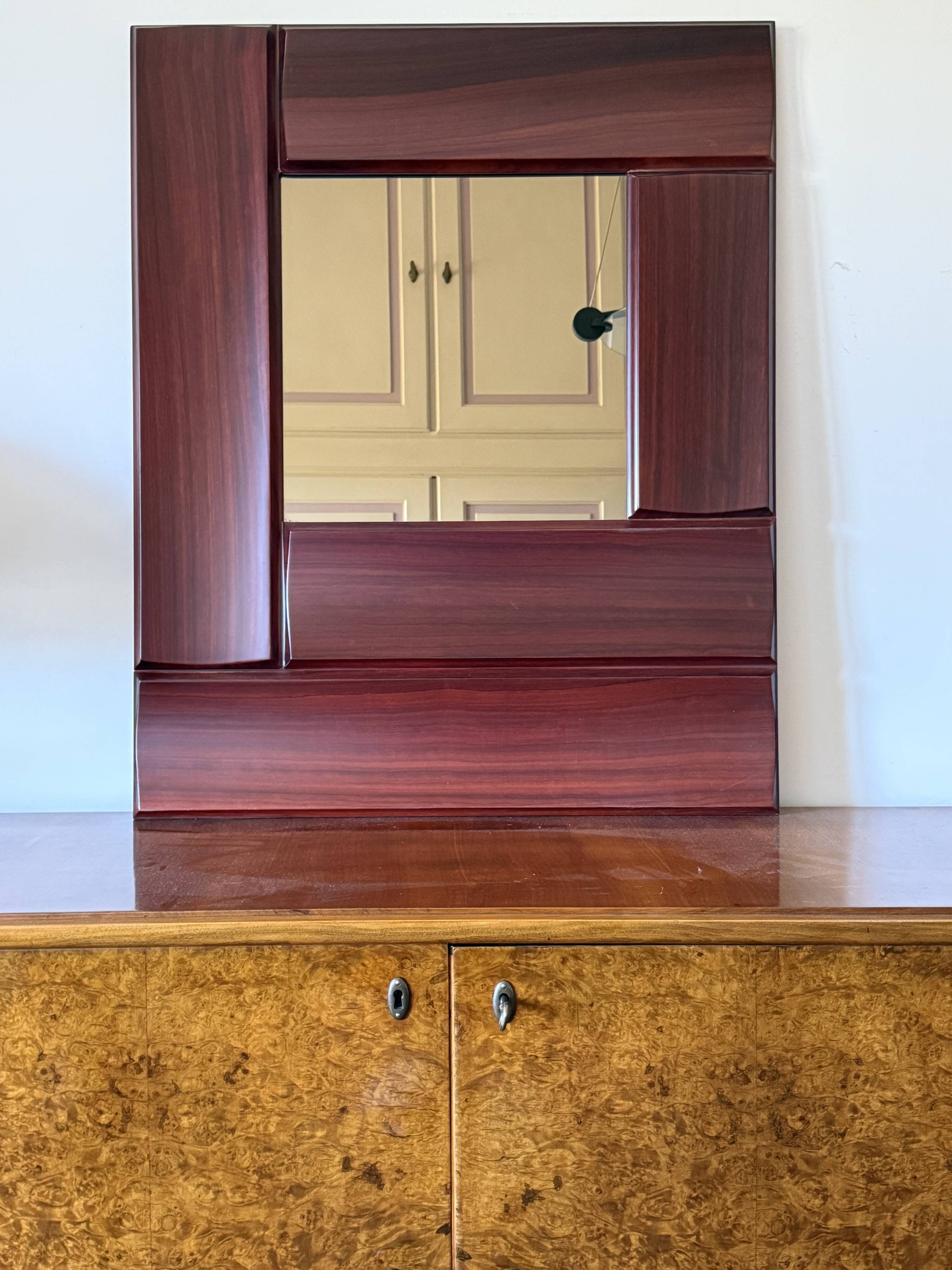 Luciano Frigerio, mod. Tartaro solid padouk mirror, Frigerio di Desio 1970s