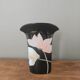 Vintage Yamaji vase in black porcelain with pastel flowers - Japan 1980s