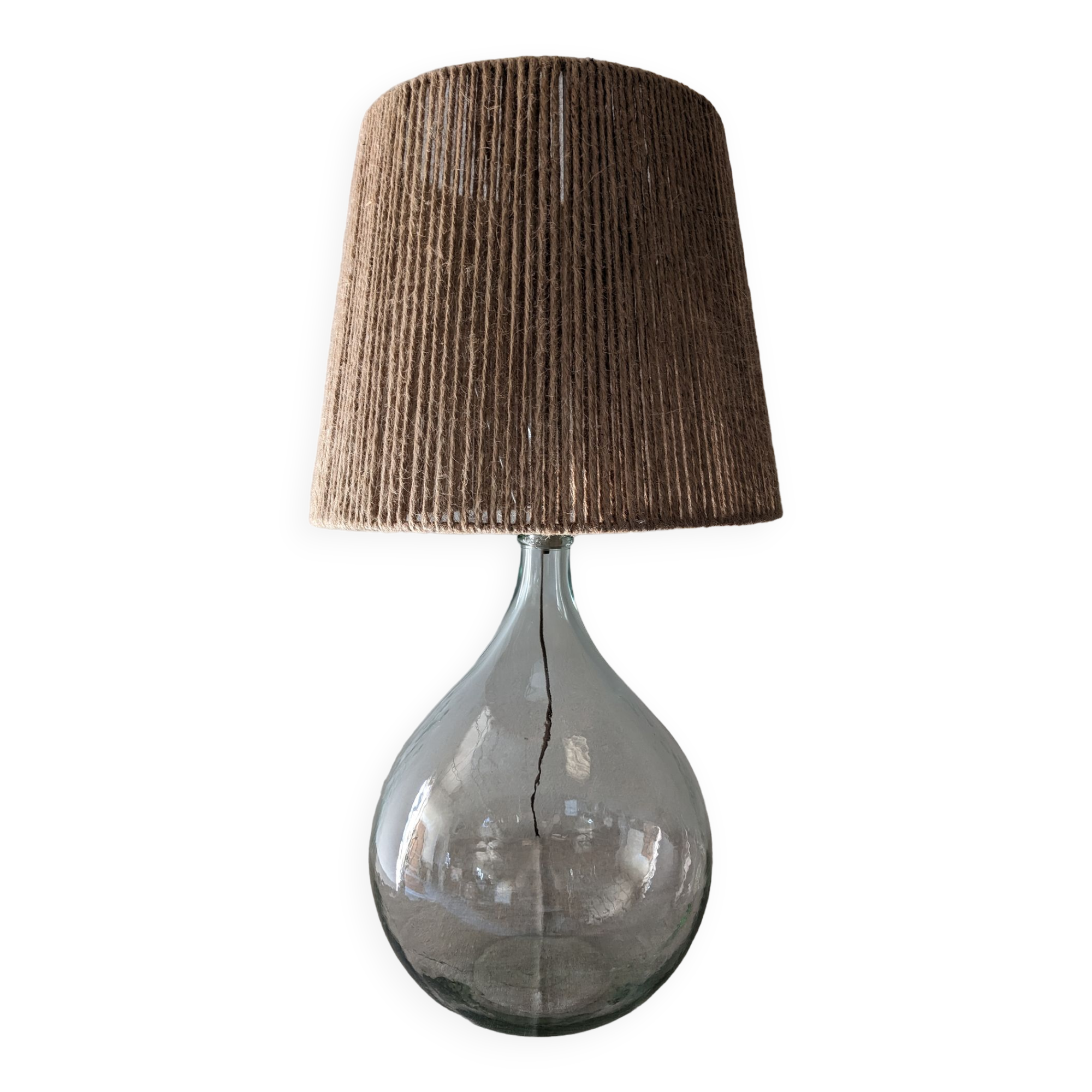 Vintage demijohn XL lamp in glass and jute rope