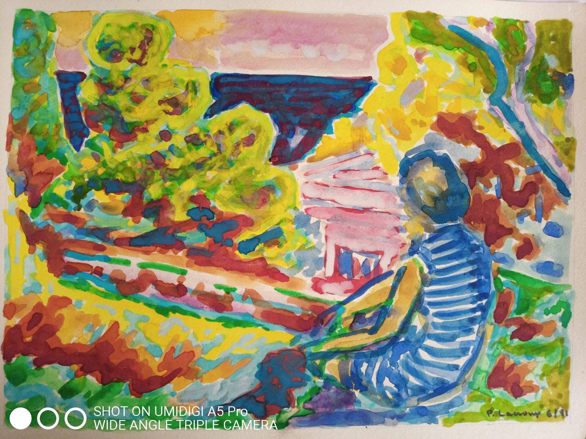 Pierre Lacroux (1909-1993) Gouache 24 x 32 cm - landscape and figure