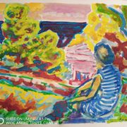 Pierre Lacroux (1909-1993) Gouache 24 x 32 cm - landscape and figure