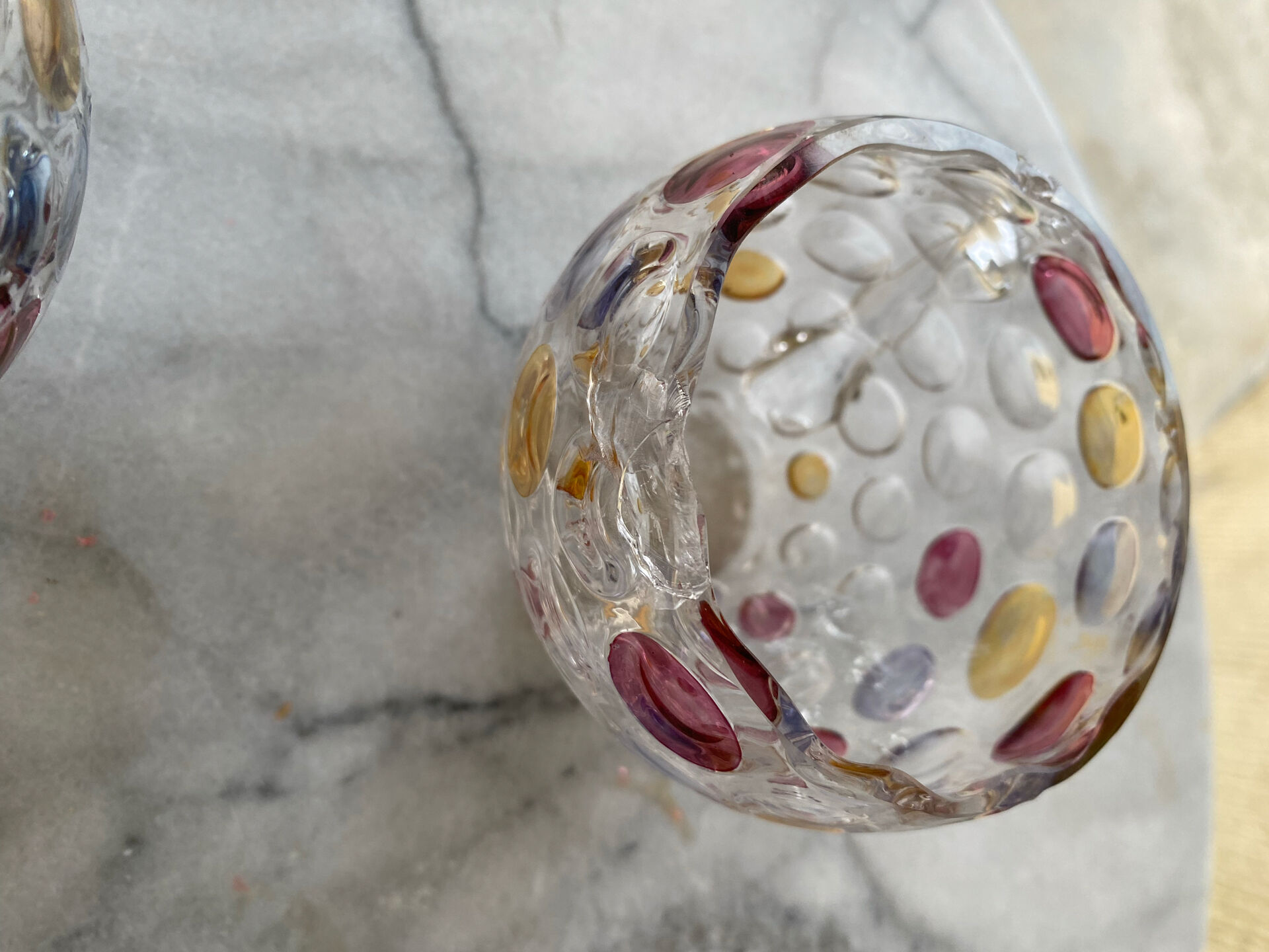 Set of 3 vintage punch cups (+ 1 free) made of blown glass with cabochon.