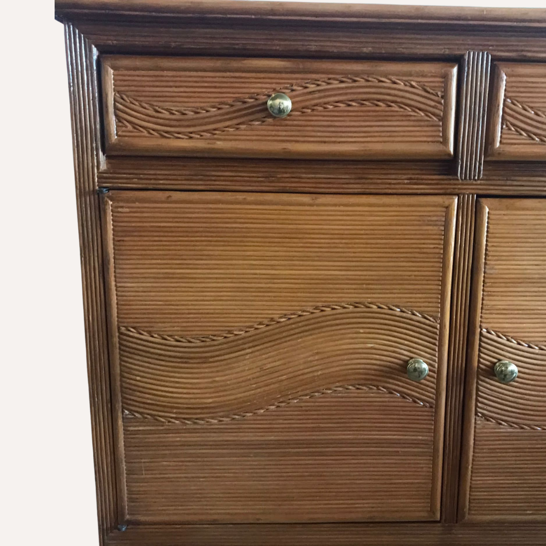 Pencil or split reed rattan wicker side board cabinet, Vivai del Sud