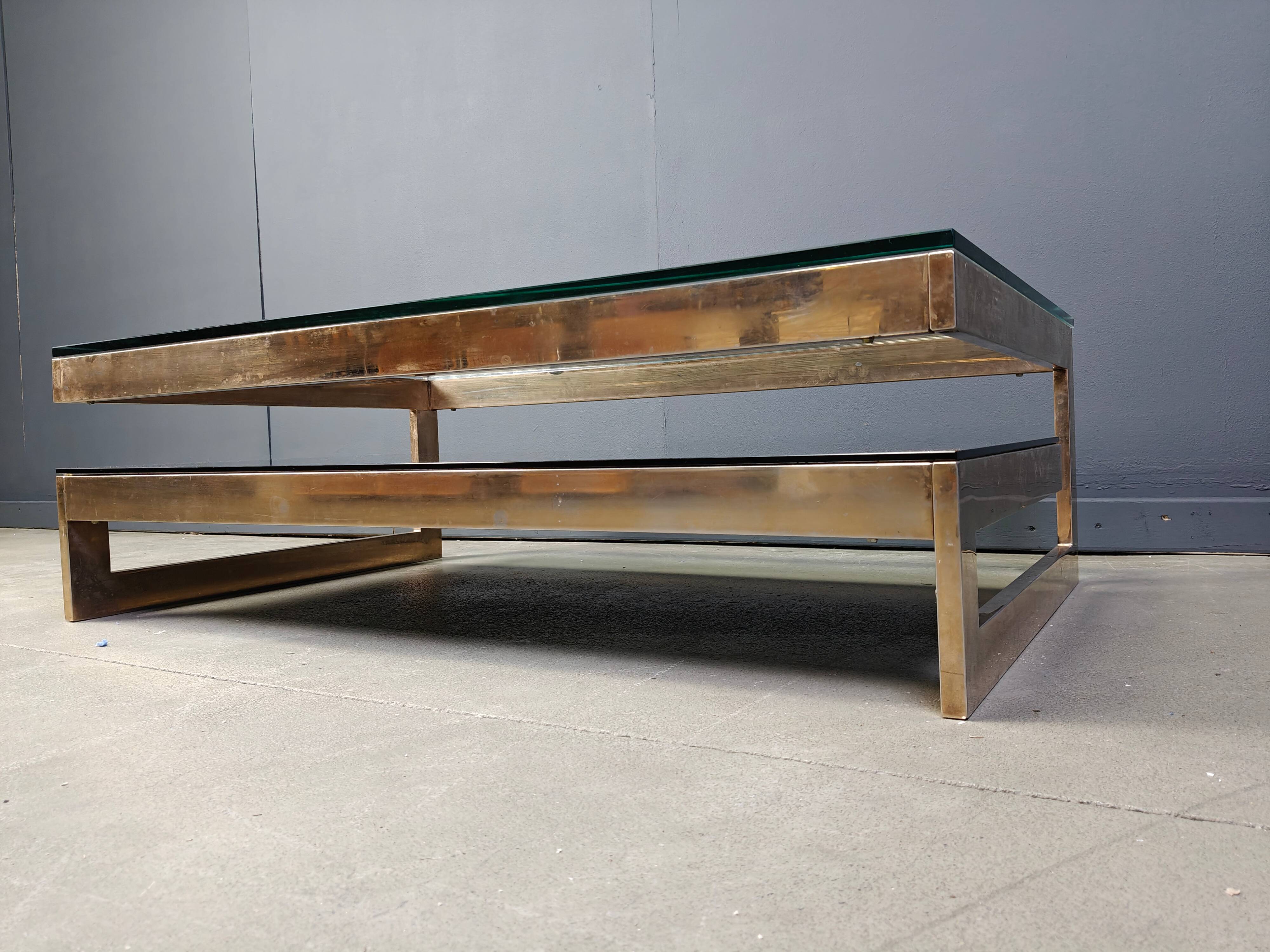 Vintage two-tier coffee table by Belgochrom in 23 carat, 1970s.