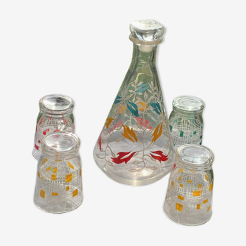 Carafe et 4 verres à motifs design et vintage 1950/60
