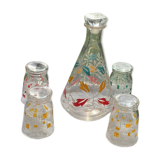 Carafe and 4 glasses with design and vintage patterns 1950/60