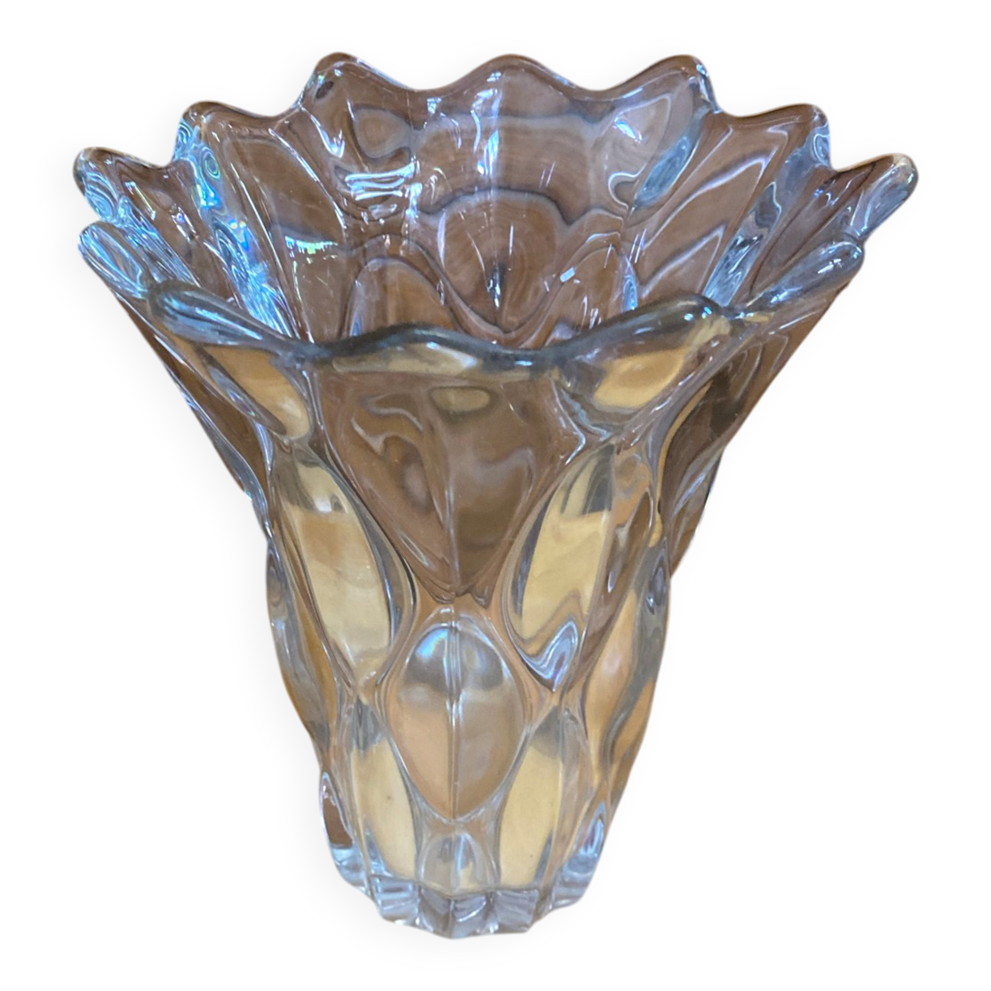Vintage 1970s Moulded Glass Vase in Corolla Shape with Bubbles