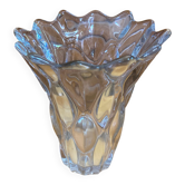 Vintage 1970s Moulded Glass Vase in Corolla Shape with Bubbles