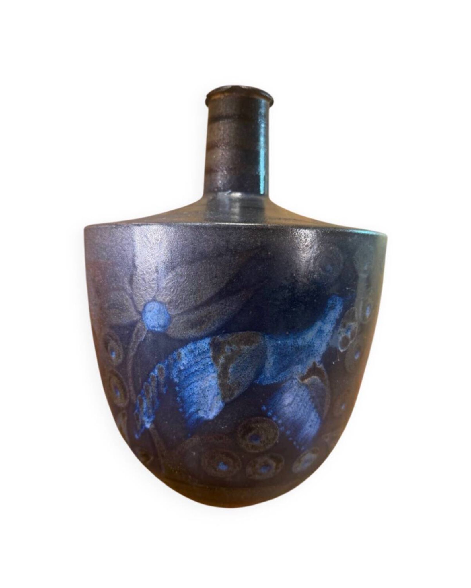 Primavera Art Deco vase, glazed stoneware with blue bird decoration by Marguerite Lehm.