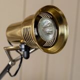 Vintage metal table lamp in Hollywood Regency style, black base with brass shade by Gigidi Iluminazione, 80s