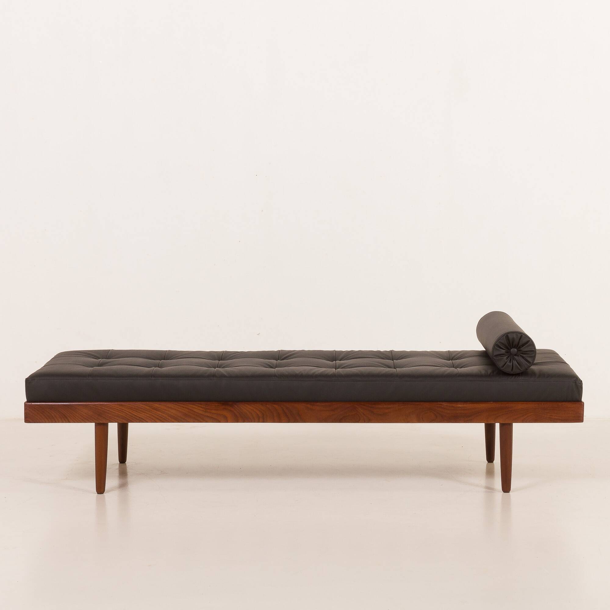 Danish mid century teak daybed in black leather, 1960s