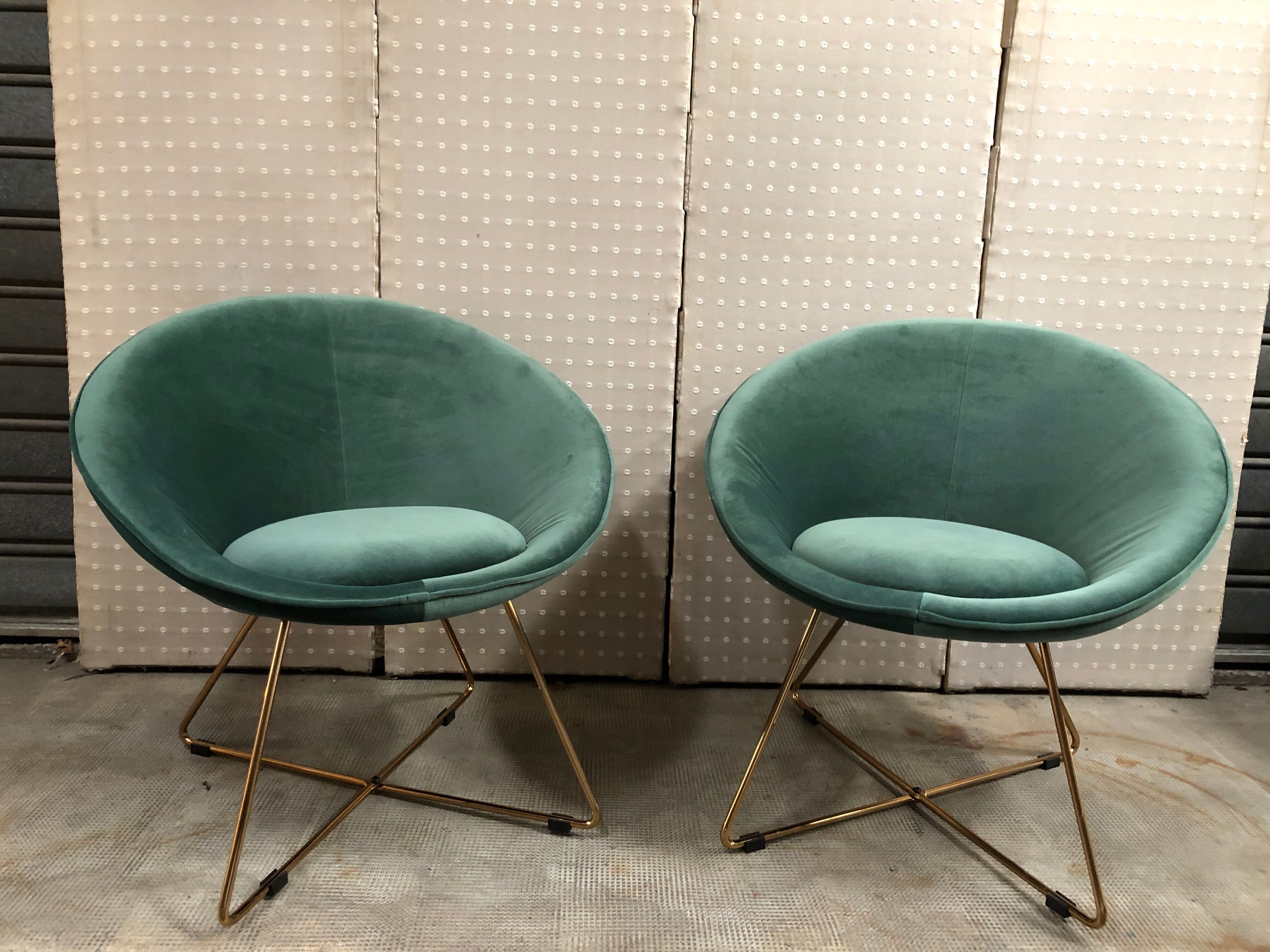 Pair of armchairs seated green velvet shell