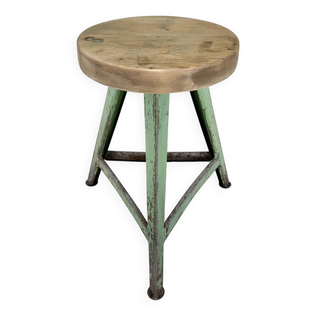 Ancien Tabouret Trépied Pêcheur En Bois Et Cuir – Rustique Et Authentique