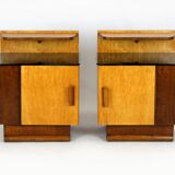 Restored Art Deco Nightstands with Black Glass Tops, 1950s, Set of 2