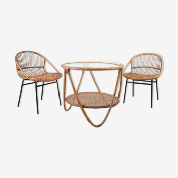 Set de 3 chaises + table en bambou par Alan Fuchs pour Uluv, 60s