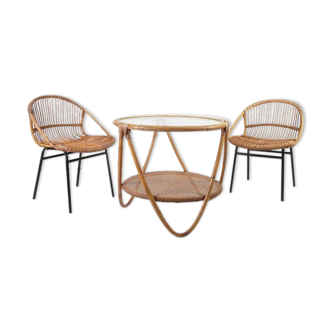 Set de 3 chaises + table en bambou par Alan Fuchs pour Uluv, 60s