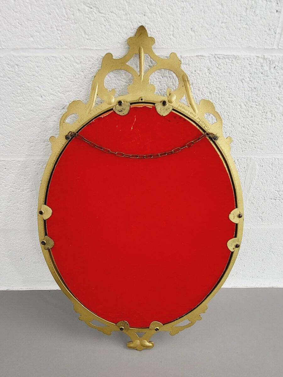 Miroir Médaillon Ovale en Laiton, Italie, 1950s