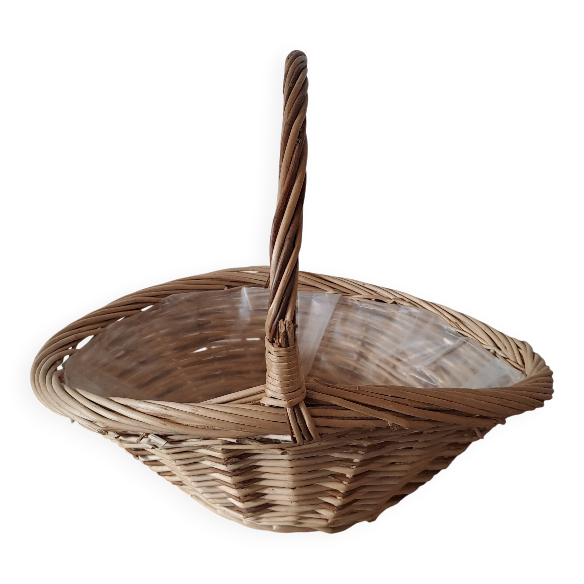 Natural wicker basket with twisted handle – vintage decorative basket