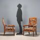 Antique walnut, maple, and fabric armchairs, Italy, late 19th century.