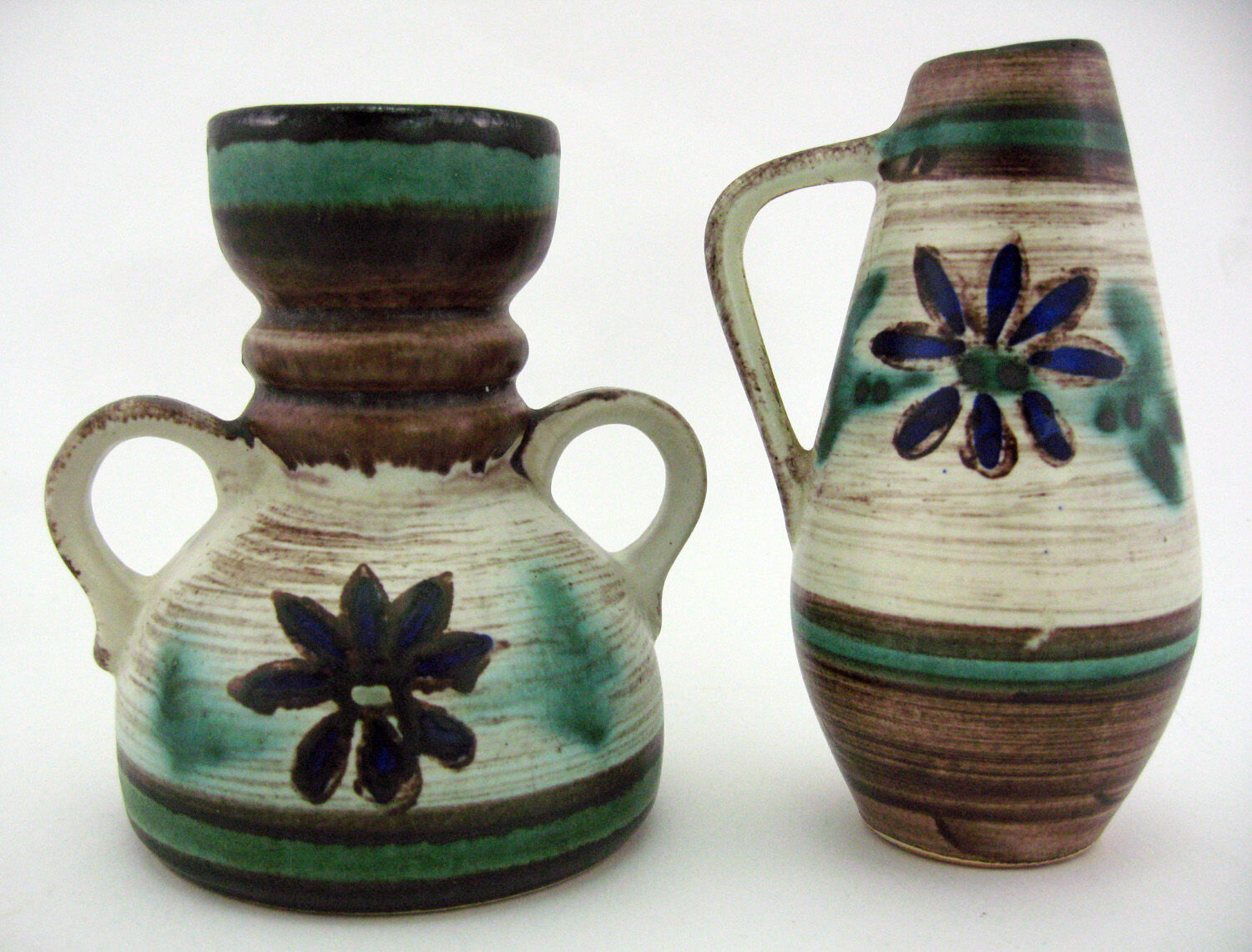 2 small ceramic vases, hand painted floral motifs, ESR Sawa foreign - West Germany 60