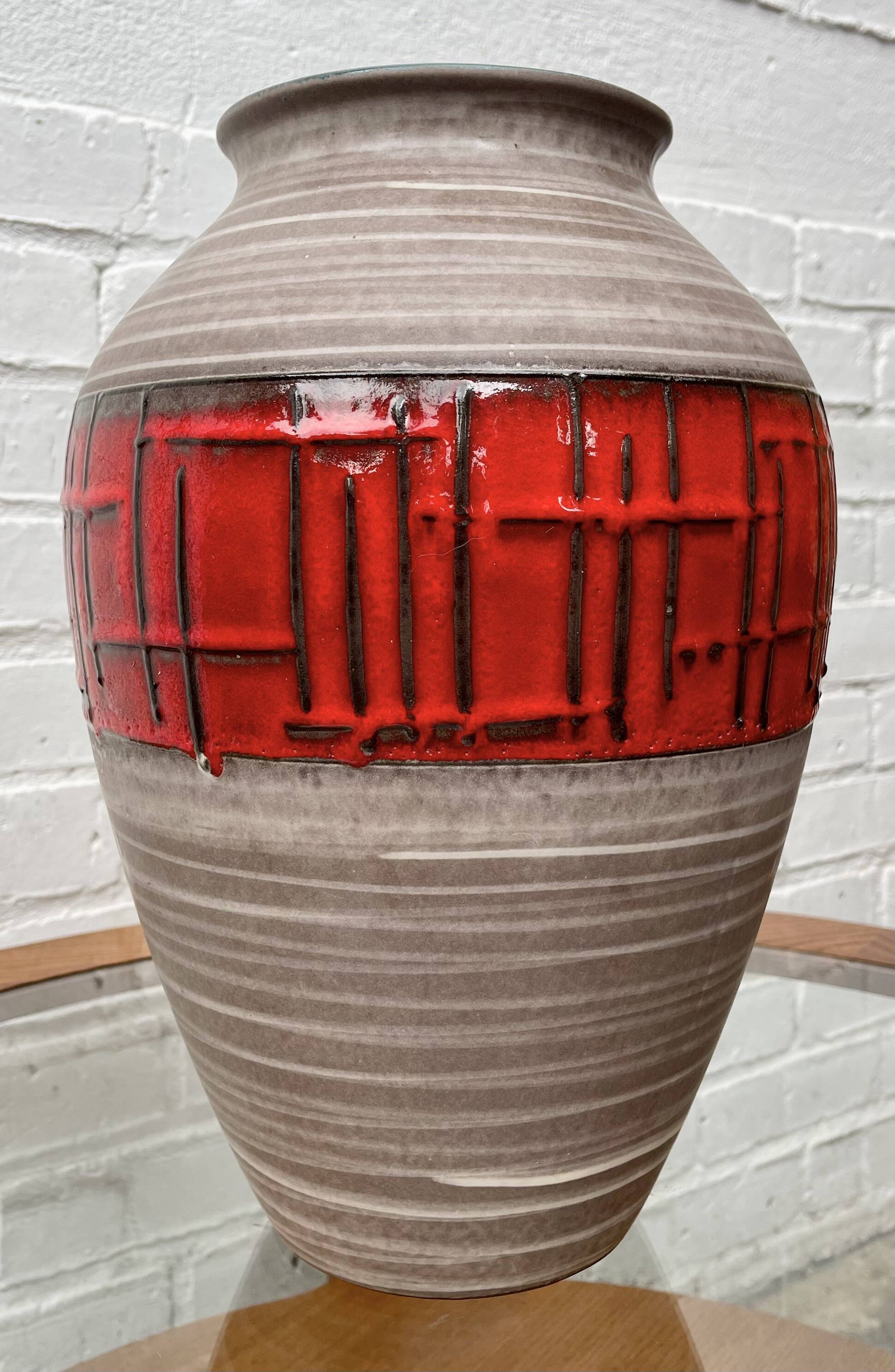 Vintage West German Vase Red Abstract Ceramic 1202/35