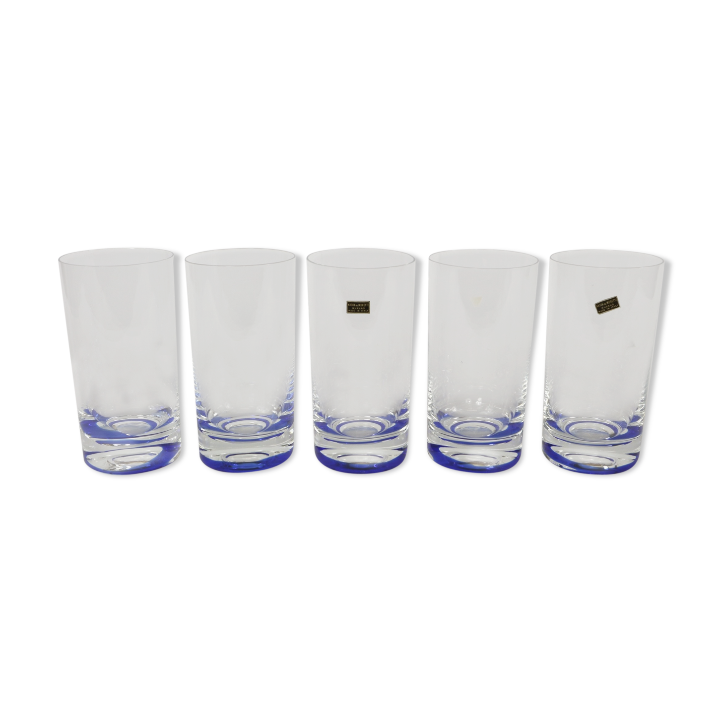 5 glasses with vintage blue decoration in glass by Murano by Nason and Moretti