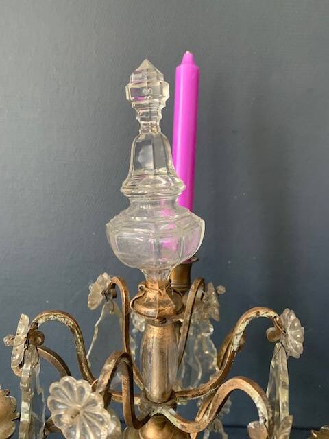 Girandole candle holder with crystal and bronze tassel with 3 lights, 1900