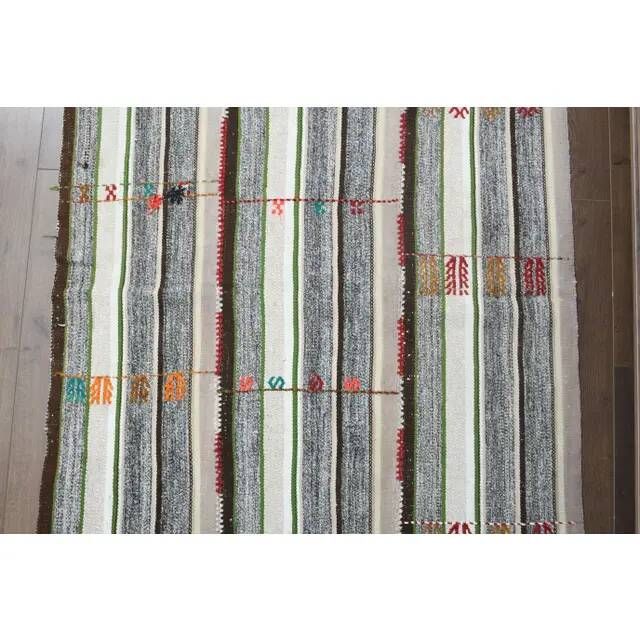 1970s Vintage Turkish Hand-Knotted Gray White Kilim Runner Rug 118x267