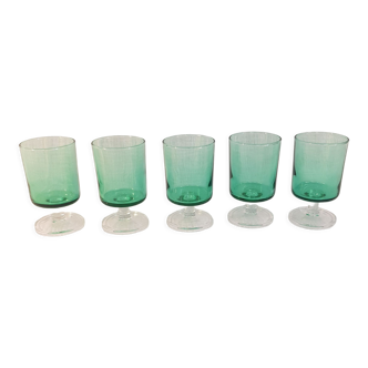 5 small glasses with green stemmed