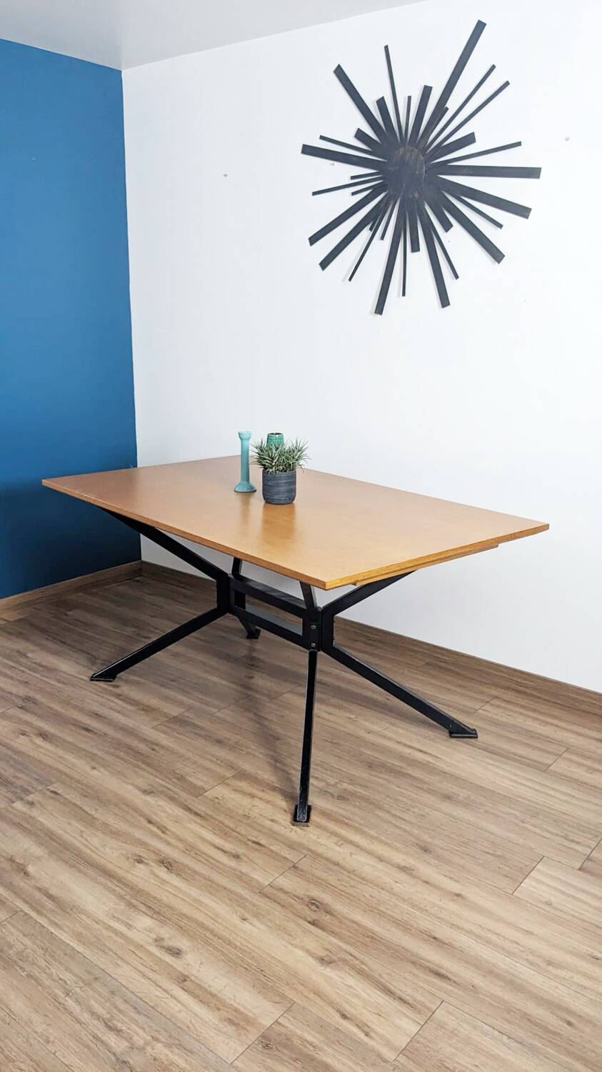Extendable wooden and metal table, 80s