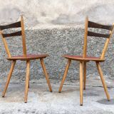 Pair of bistro and bohemian beech chairs, compass feet 1950