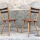 Pair of bistro and bohemian beech chairs, compass feet 1950