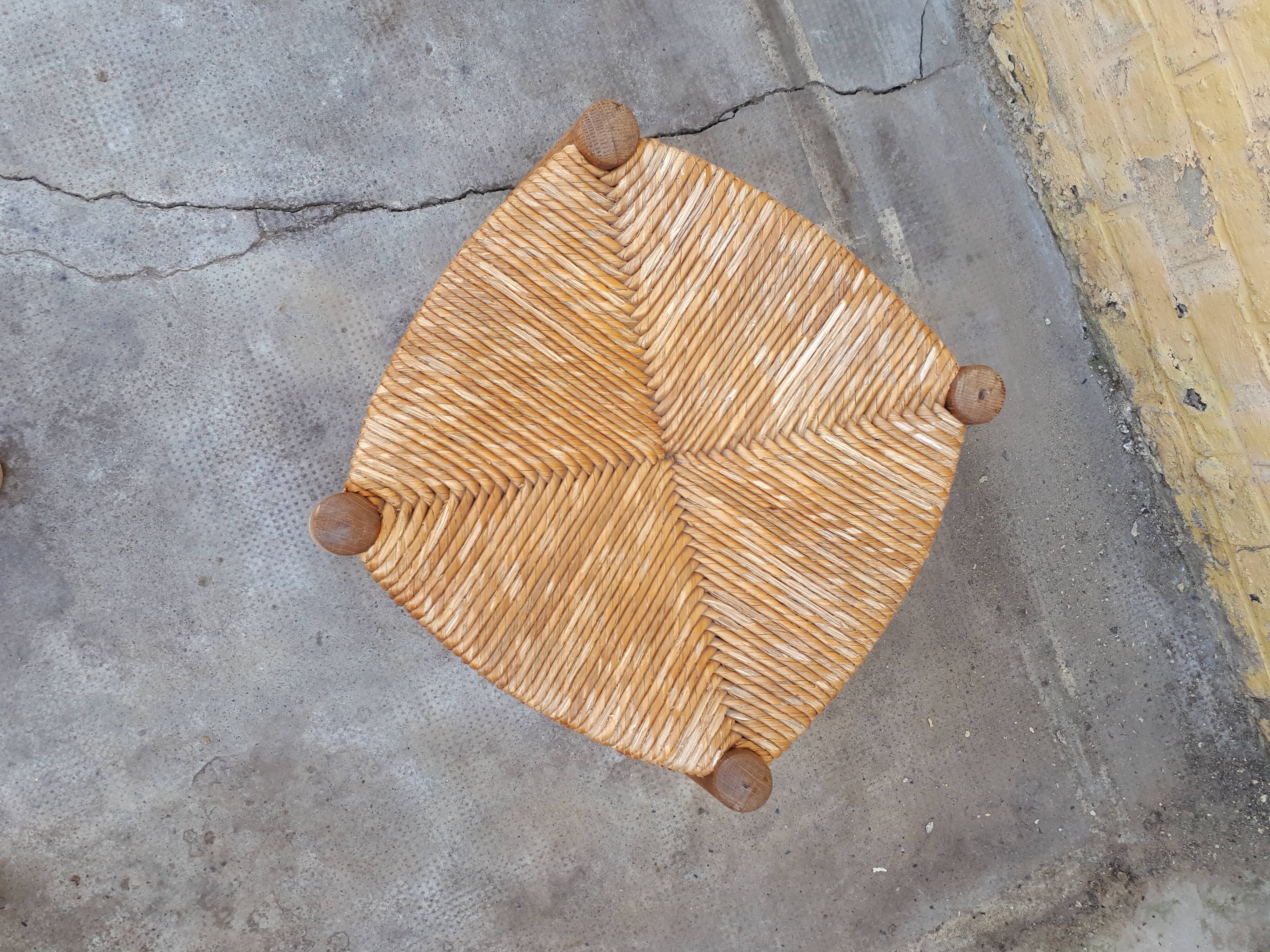 Pair of wooden and straw stools