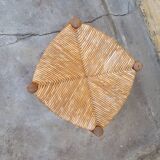 Pair of wooden and straw stools