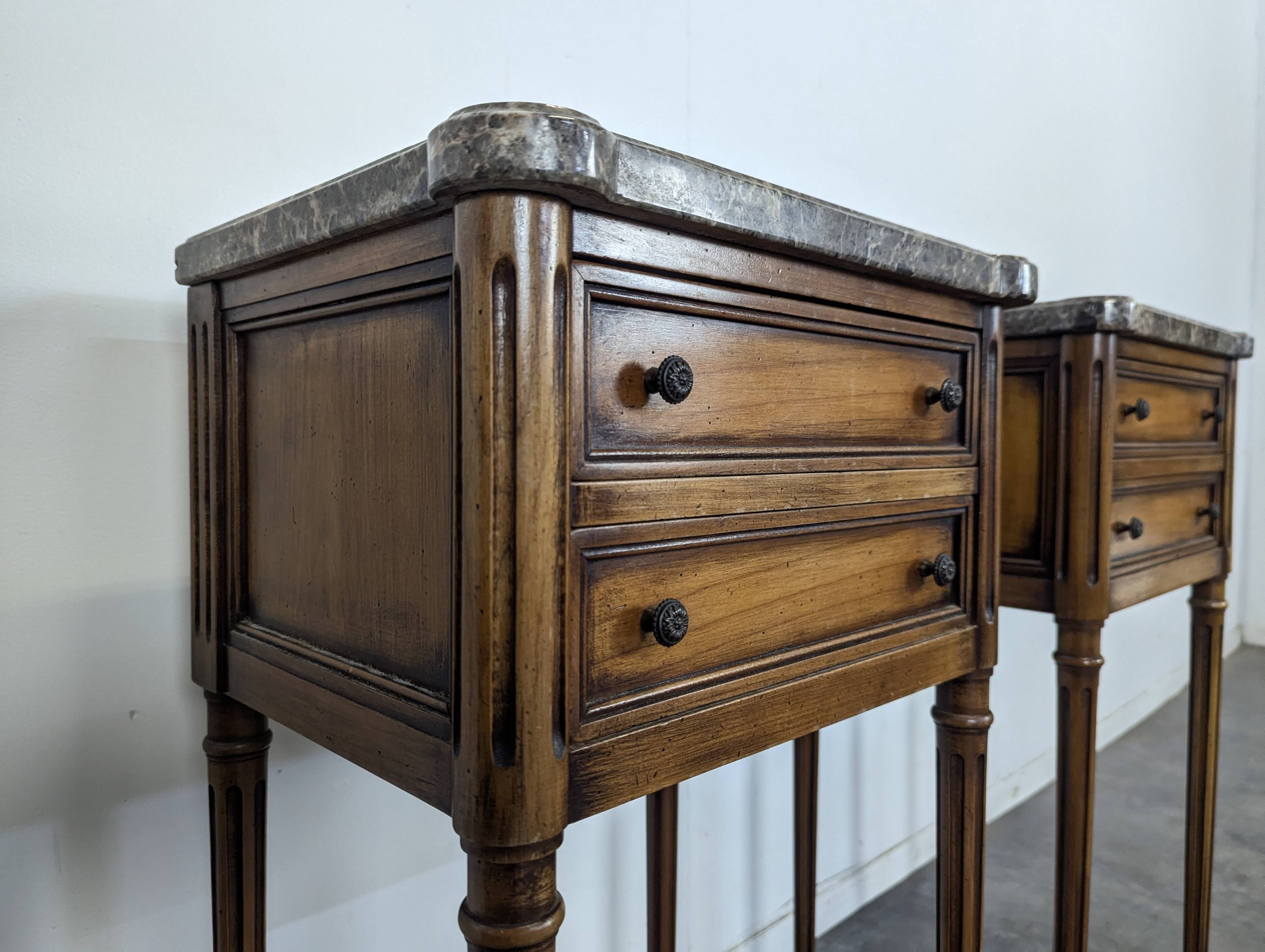 Louis XVI style bedside table with Pyrenean marble.