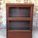Vintage mahogany avocado bookcase with overhead glass doors circa 40's/50's