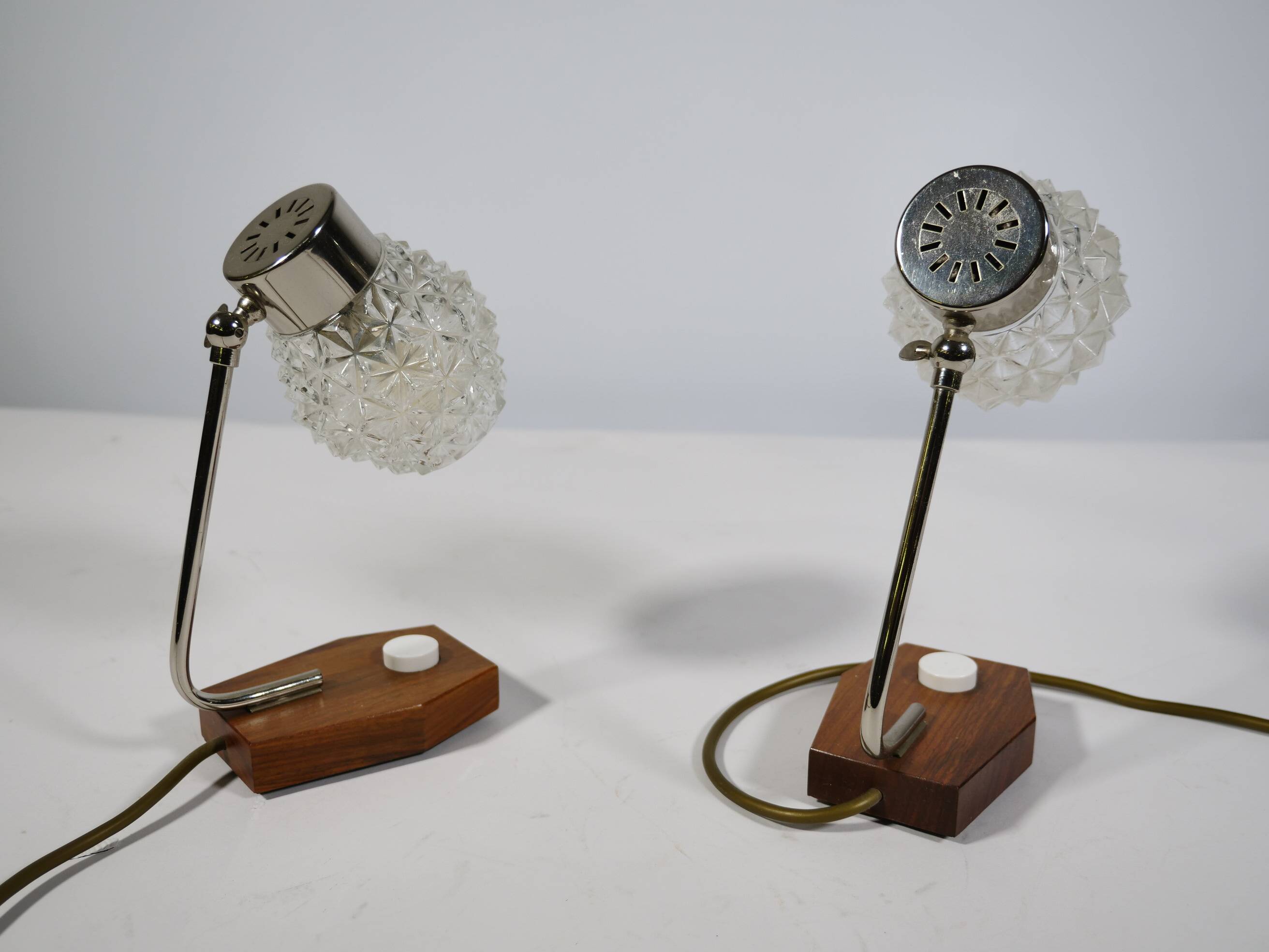 Mid-Century Crystal and Teak Table Lamps, Set of 2, 1960s