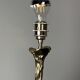 Solid brass silver custom made flower lamp with cocoon fabric shade, 1970s