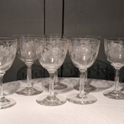 7 white wine/port glasses ART NOUVEAU - floral decoration - Baccarat Fine 19